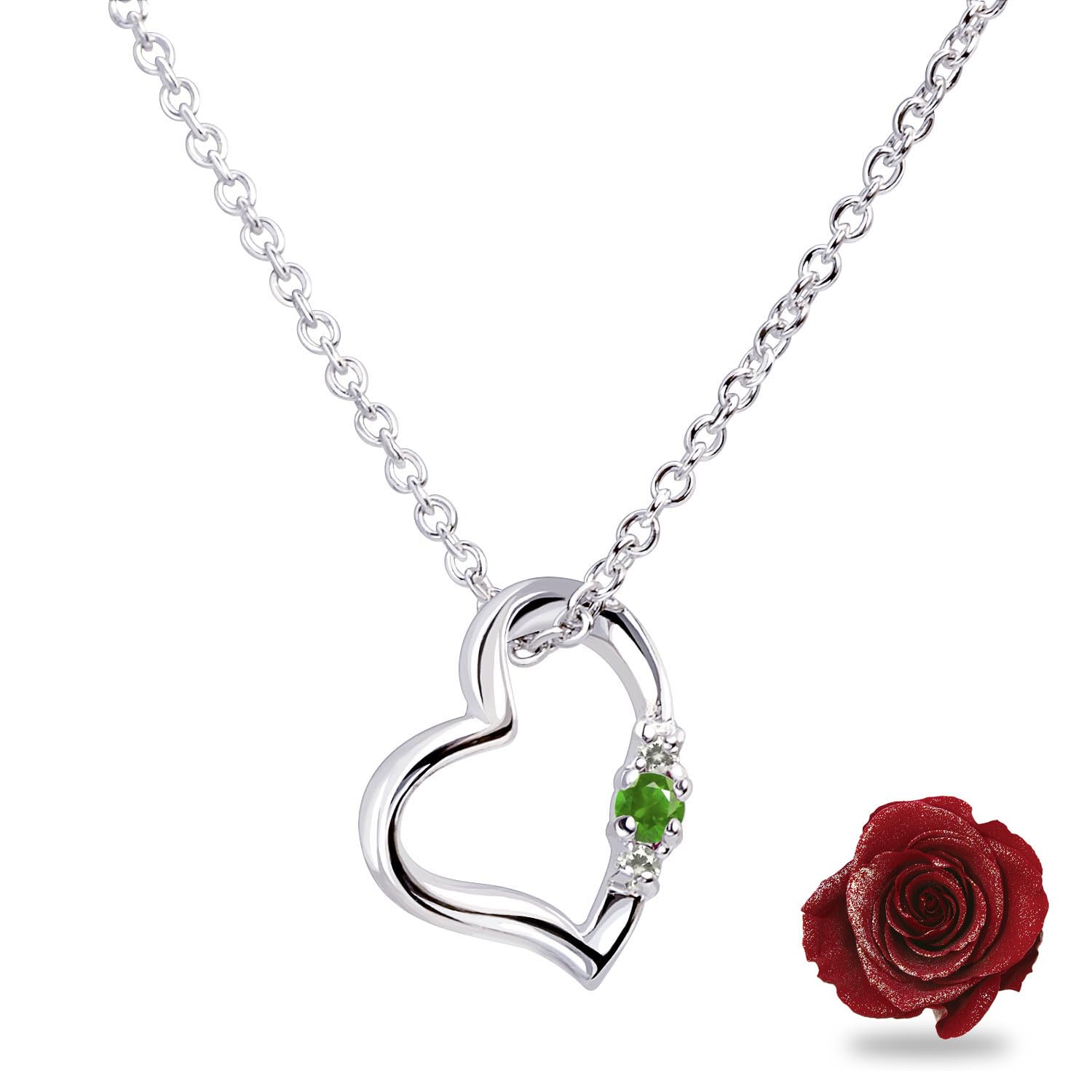 Love Heart Necklace with Preserved Gift Emerald Antique Red [Sears] Women s Flowers, Set, (May Birthstone),