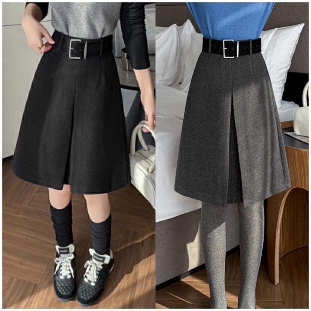 Woolen Women's A-line Pleated Skirt - 2025 Dark Gray Mid-Length Autumn/Winter Collection