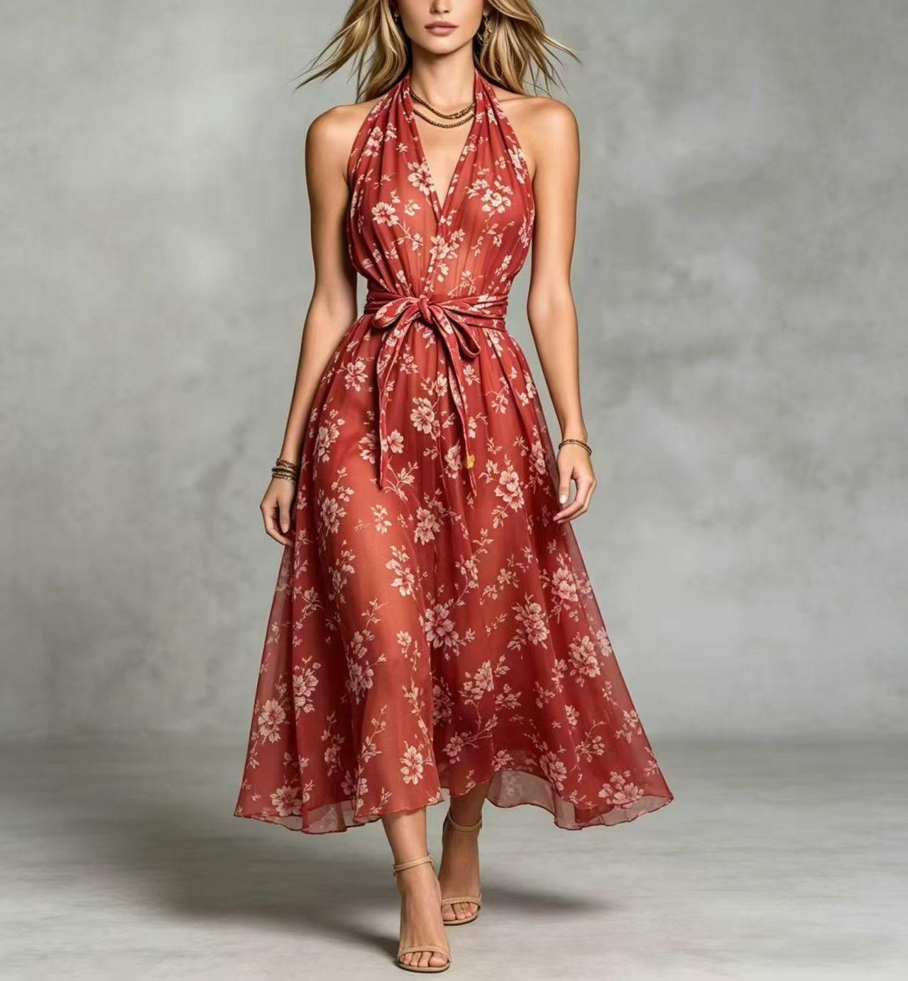 2026 Spring/Summer Deep Neck Elegant Bow Women s Dress S темно-красного