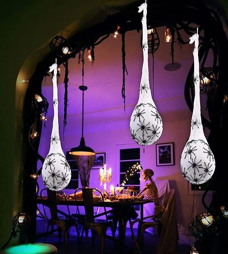 3 Stück/Set Halloween Dekoration Leuchtendes Spinnenei-Netz Hängelicht für Halloween Outdoor Garten Hof Baumdekoration