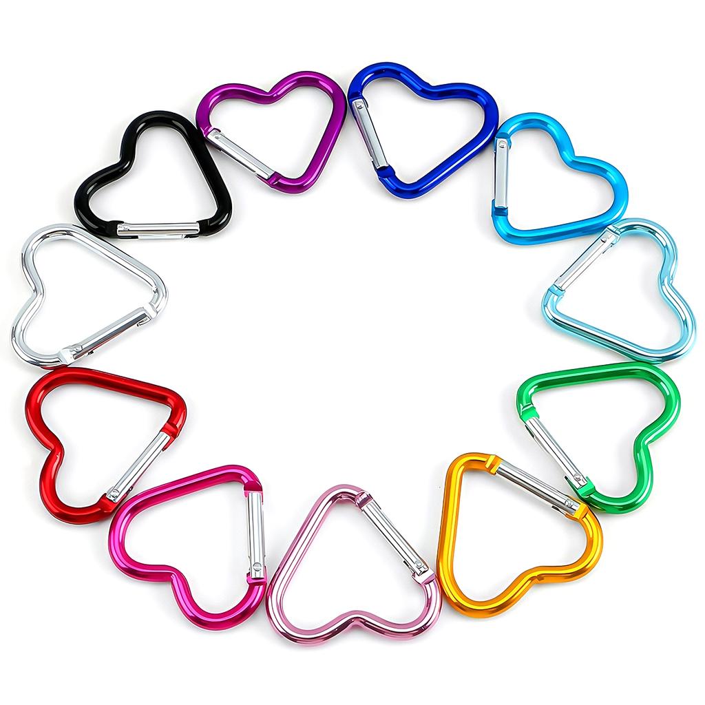 Heart-shaped Aluminum Carabiner Key Chain Clip Outdoor Camping Keyring Spring Hook Water Bottle Hanging Buckle Travel Accessory