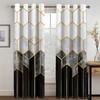 Striped Abstract Art Modern Black and Gold 2 Pieces Light Filtering Curtain for Living Room Bedroom Home Window Drape Decor