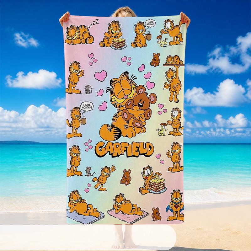 Quick Dry Beach Towel Garfield Cartoon Pattern, Lightweight Absorbent Towel for Pool Beach Vacation Use