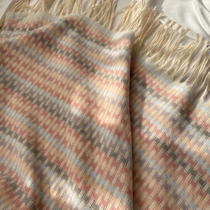 Scarf Women's Autumn and Winter New Color Plaid Warm Thickened Scarf Imitation Cashmere Fringed Shawl