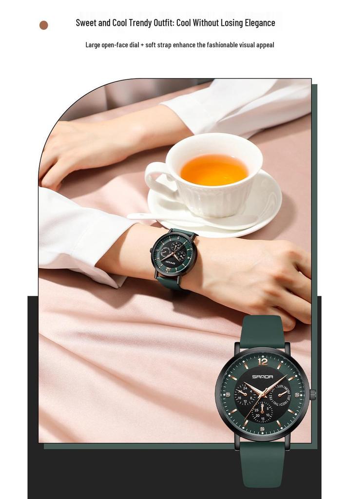 Sanda Waterproof Six-Hand Quartz Wristwatch, Luminous Hands, Unisex for Business and Casual Wear