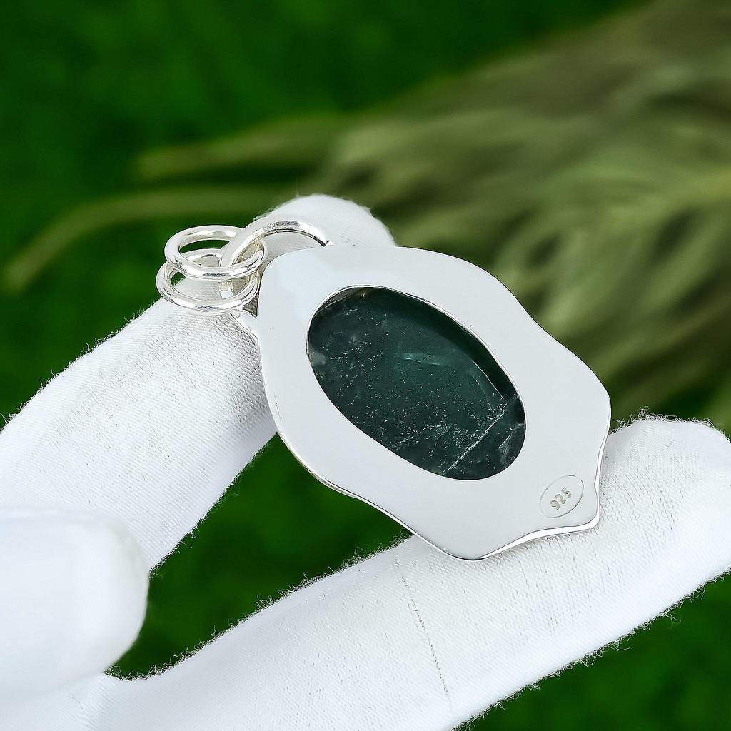 Gift For Women Pendant 925 Sterling Silver Natural Solar Moss Agate Gemstone