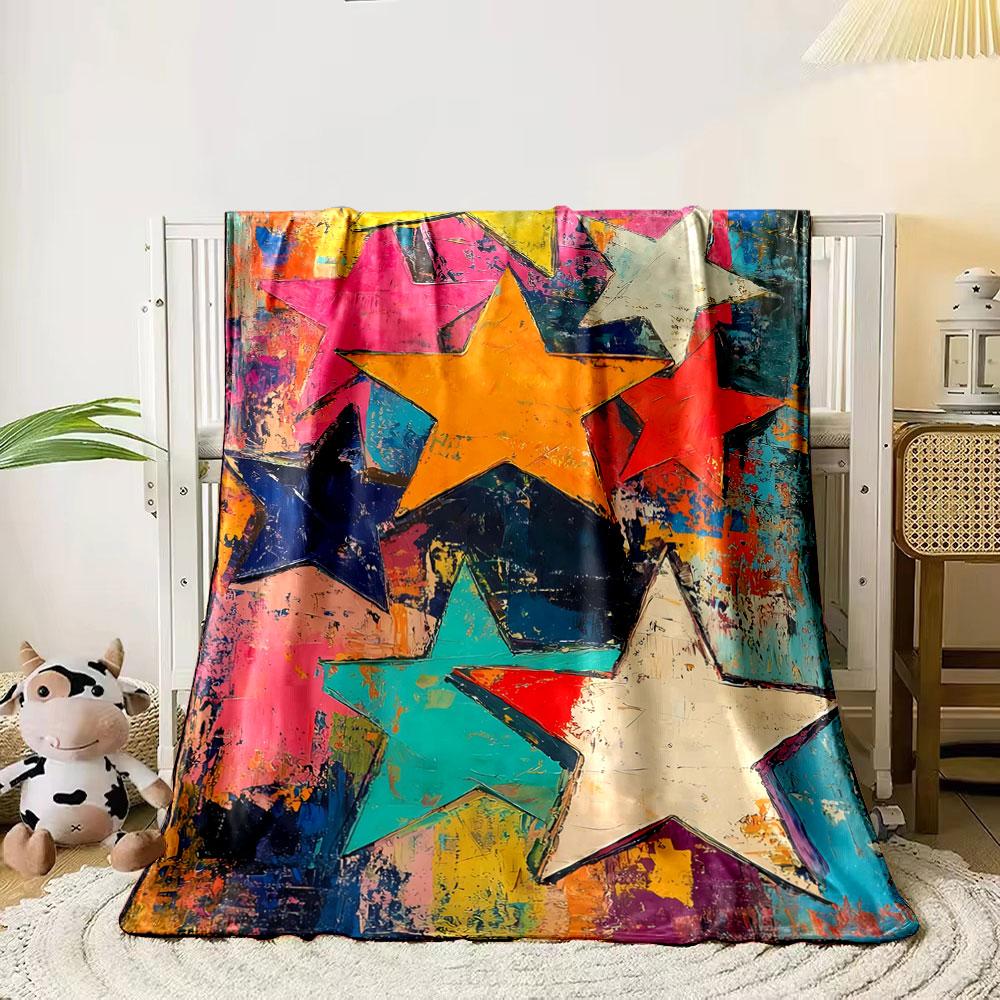 Colorful overlapping stars on a textured, abstract background. for all seasons blanket lunch break throw gift 80cm x 120cm