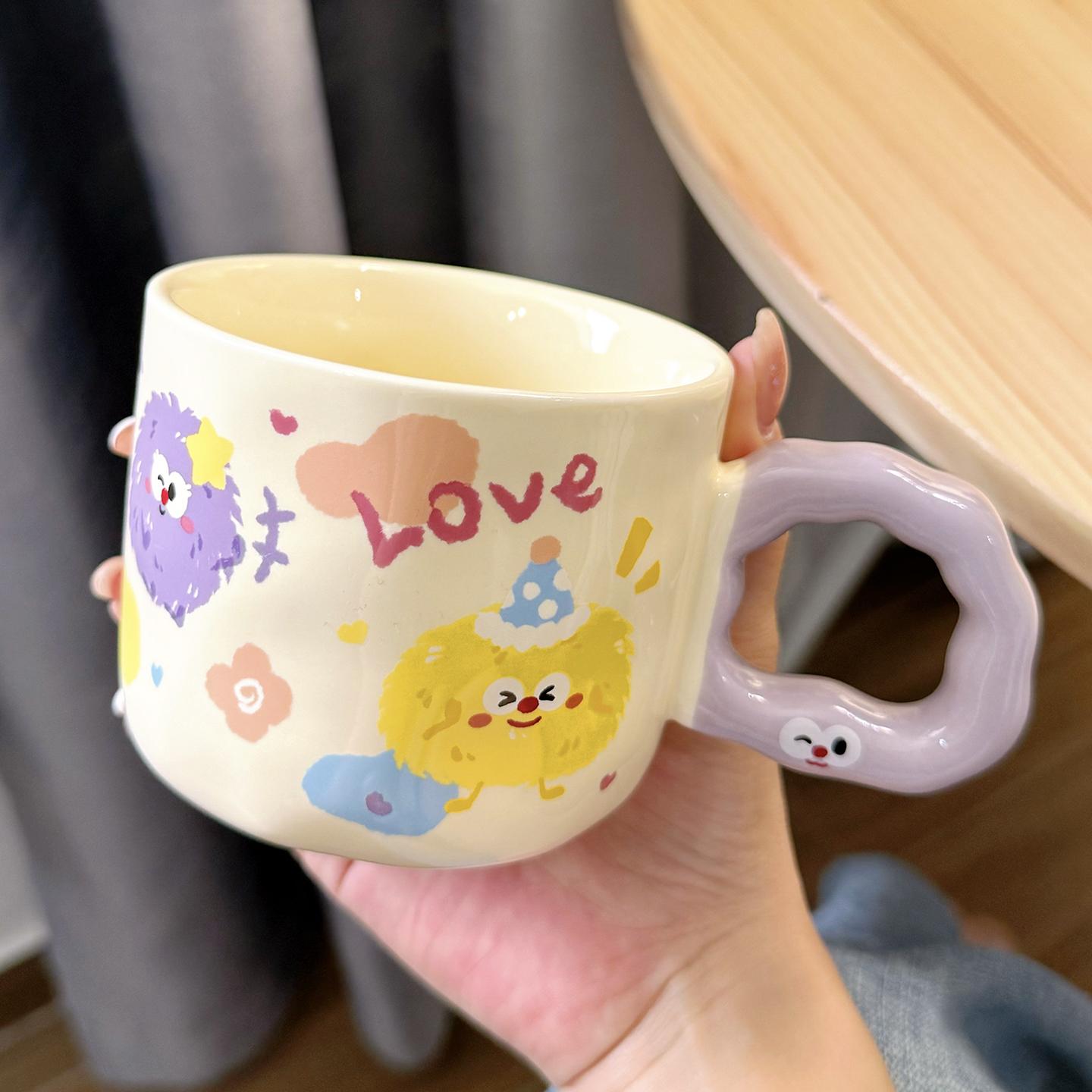 

Ceramic Cup with Lid and Spoon High Appearance Water Cup Women s Mug Cute Home Office Coffee Breakfast Cup 301-400ml