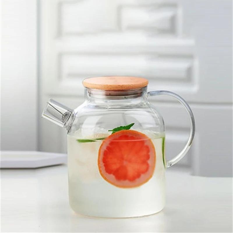 1/1,8 l Glasteekanne mit Bambusdeckel Transparenter hitzebeständiger Krug aus dickem Glas Kaltwasserkrug Haushalts-Puer-Wasserkocher Teekanne