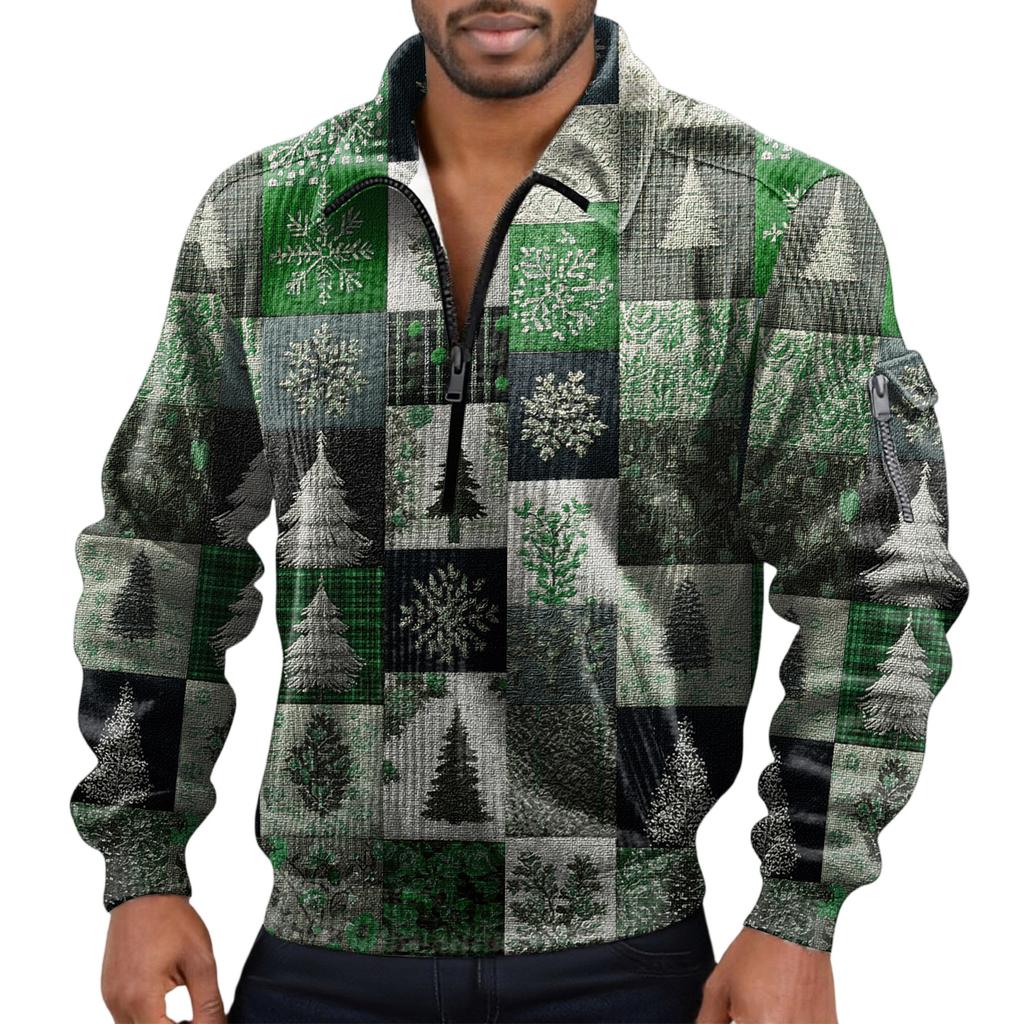 Men's Solid Color Corduroy Zipper Neck Long Sleeve Top Men's Casual Lapel Top