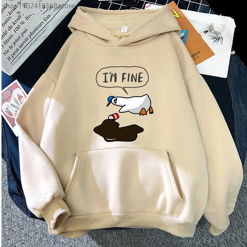 I’m Fine Hoodies Duck with Spilt Coffee Sweatshirts Cartoon Anime Tracksuit Men Winter Clothes Women Tops