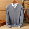 100% Pure Wool Thickened V-Neck Pullover Sweater for Young Men - Warm Autumn/Winter Knit Base