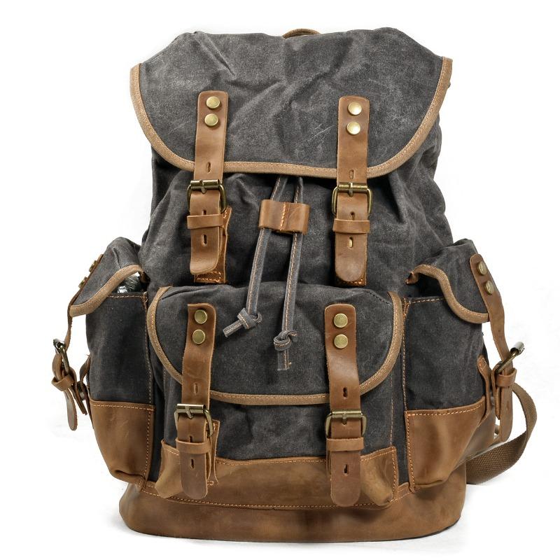 Vintage Canvas Backpacks for Men Laptop Daypacks Waterproof Rucksacks Large Waxed Mountaineering Travel Pack Vintage Backpack