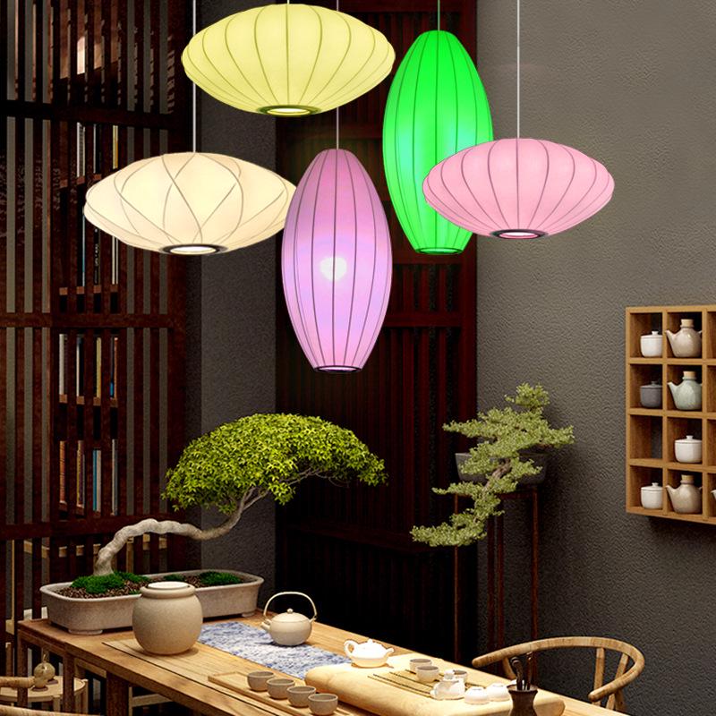 Zen Lantern: Japanese Silk Fabric Pendant Light for Bedroom, Dining Room, and Bar