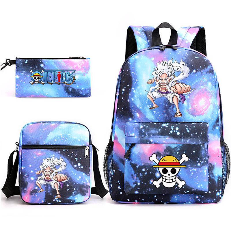 One Piece themed printed backpack + shoulder bag + pencil case three-piece student backpack set 0083