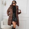 Giacca invernale da donna con cappuccio, cappotto imbottito e spesso, vita sottile, cerniera