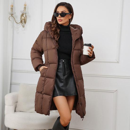 Giacca invernale da donna con cappuccio, cappotto imbottito e spesso, vita sottile, cerniera