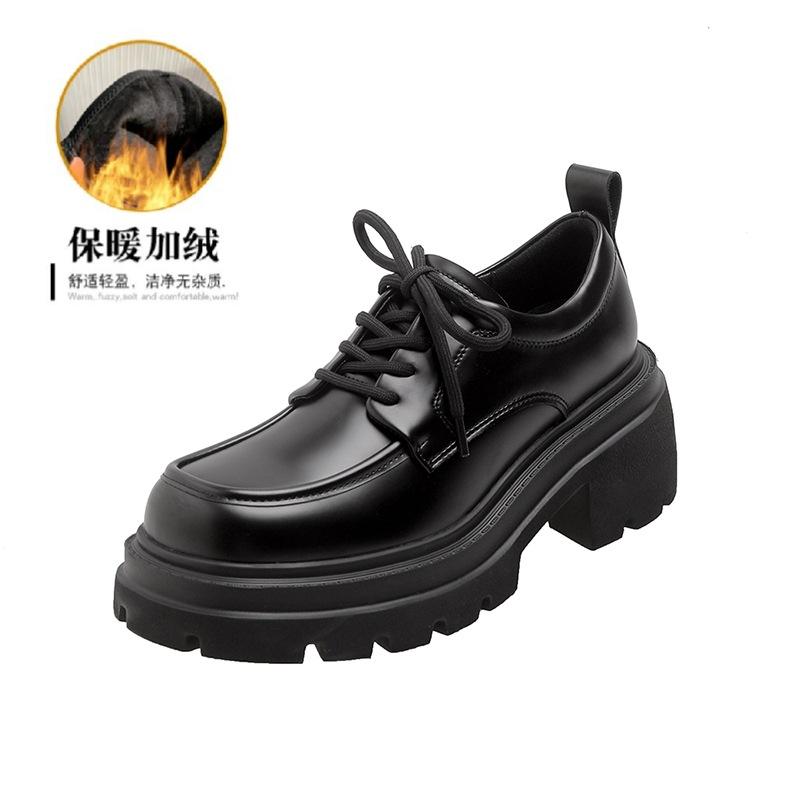 Spring new platform women's British style small leather shoes versatile leather lace-up black jk single shoes
