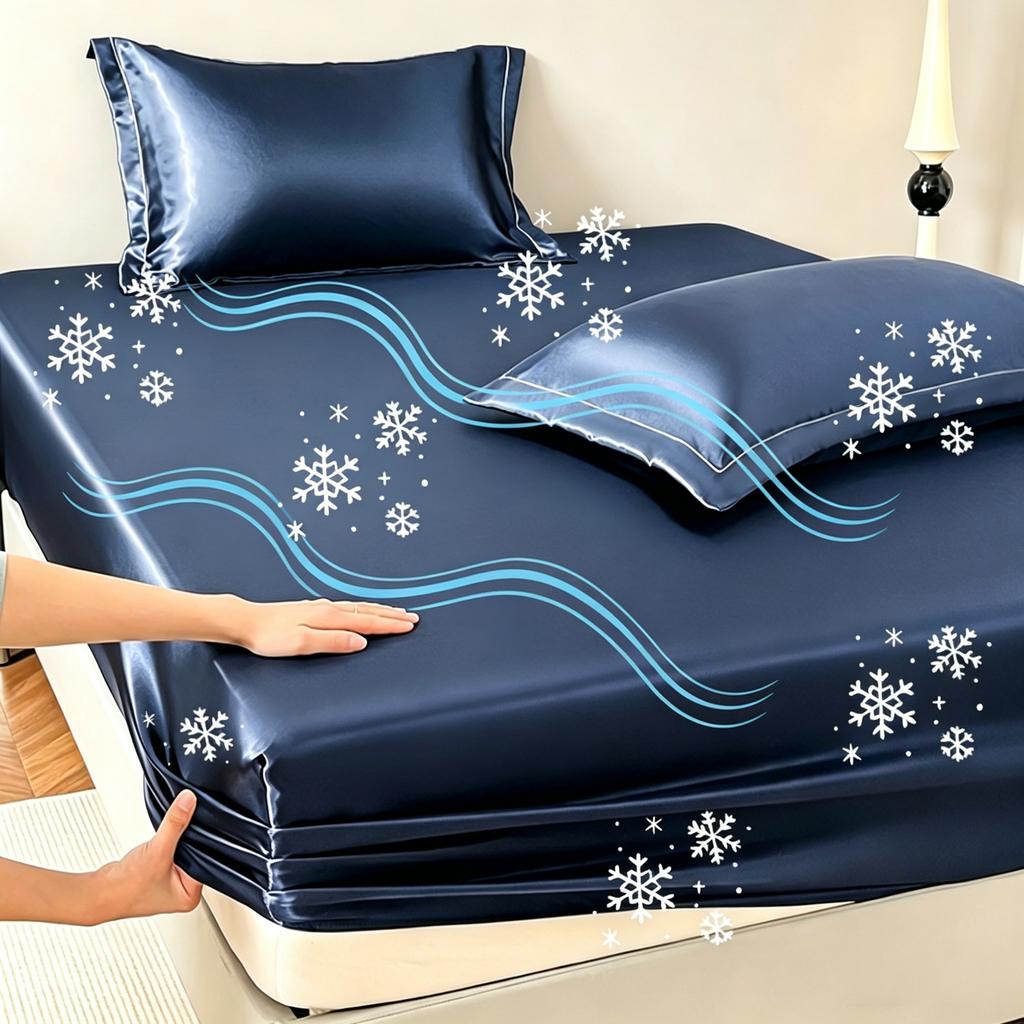 Cooling Bed Sheet for Hot Sleepers, Summer Breathable Mattress Protector with 360° Elastic - Cooling Fabric, Anti-Wrinkle Fade & Shrink