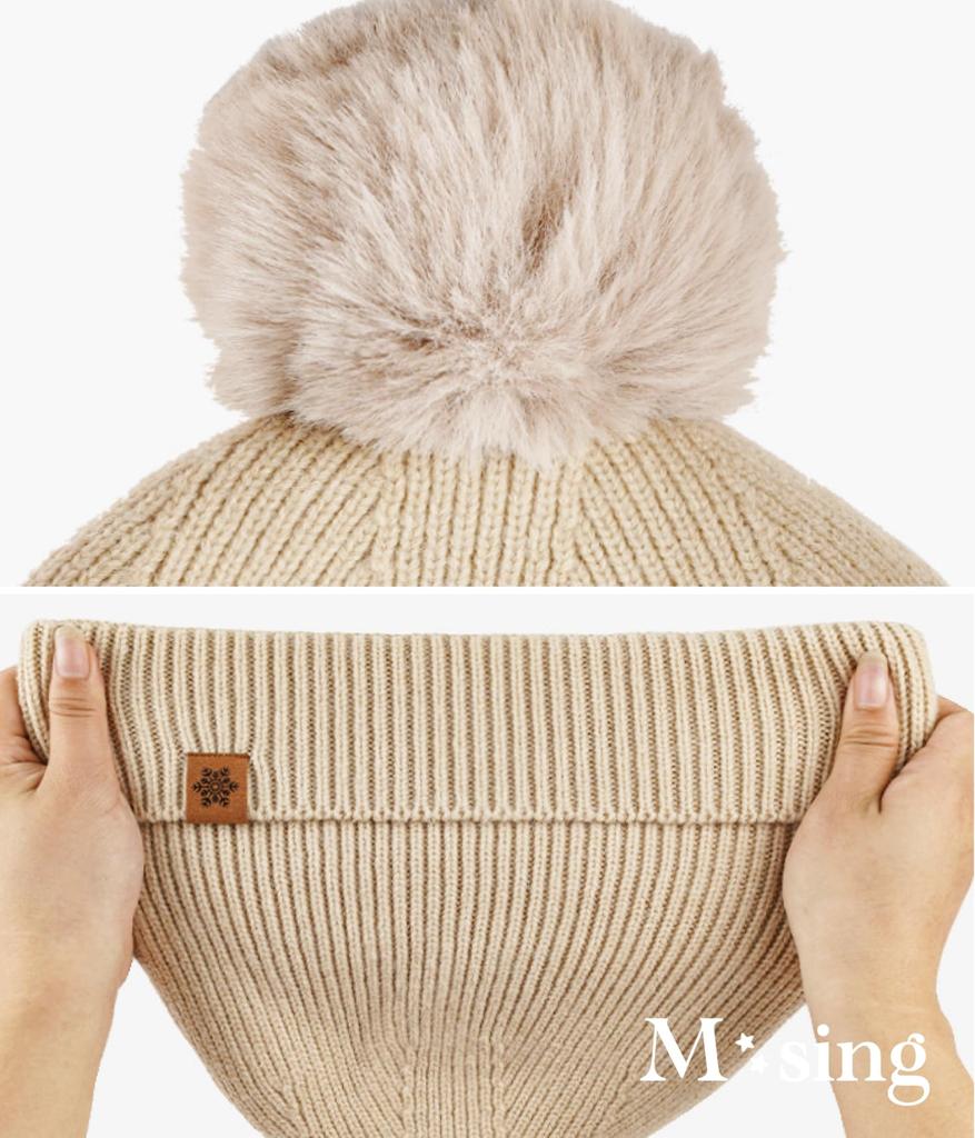 Knit Hat with Simple Thick Perfect for and Outdoor One Size Fits M-Sing Pom-Pom, Beanie, Winter, Warm, Fleece-Lined, Skiing, Golf, Snowboarding,