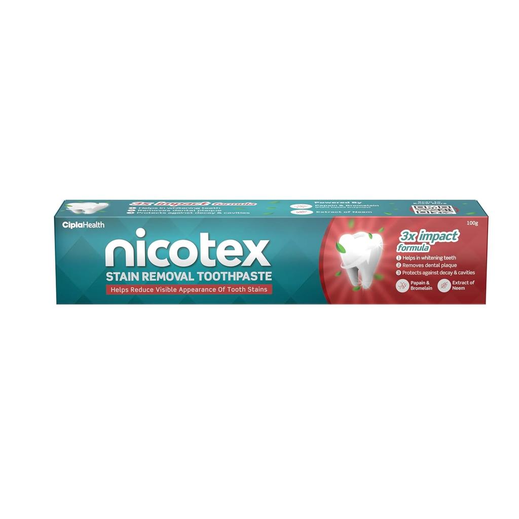Cipla Nicotex Toothpaste 100g Pack of 1 for Teeth Whitening Plaque Removal Enamel Protection Fresh Breath
