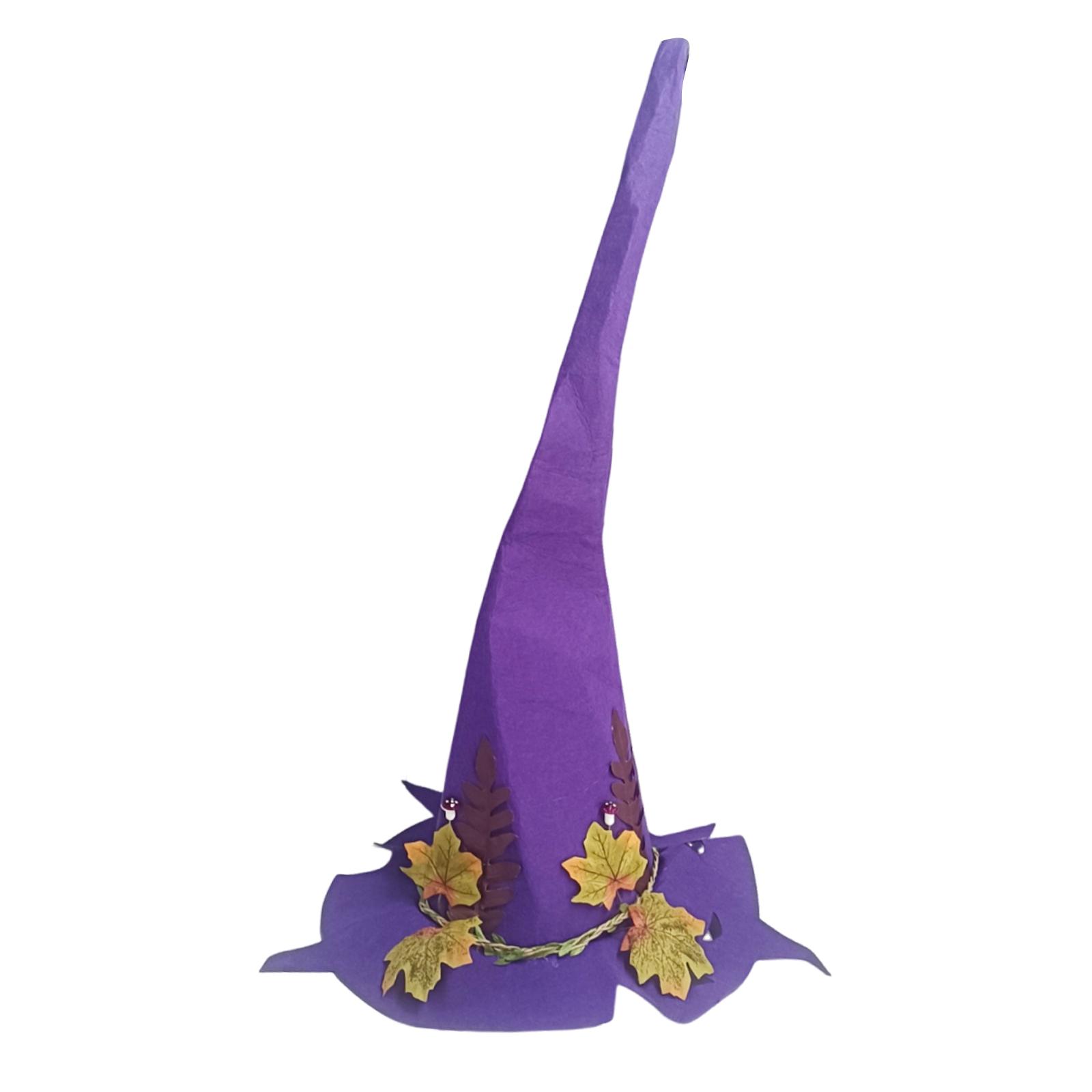 Halloween Party Felt Witch Hat - Foldable Handmade Witch Hat with Flowers Prop