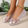 Fashion Summer Women's Sandals Flat Seam Crystal Clog Hollow PVC Flat Sliding Shallow Mouth Roman Jelly Shoes Wedge Beach Sandals