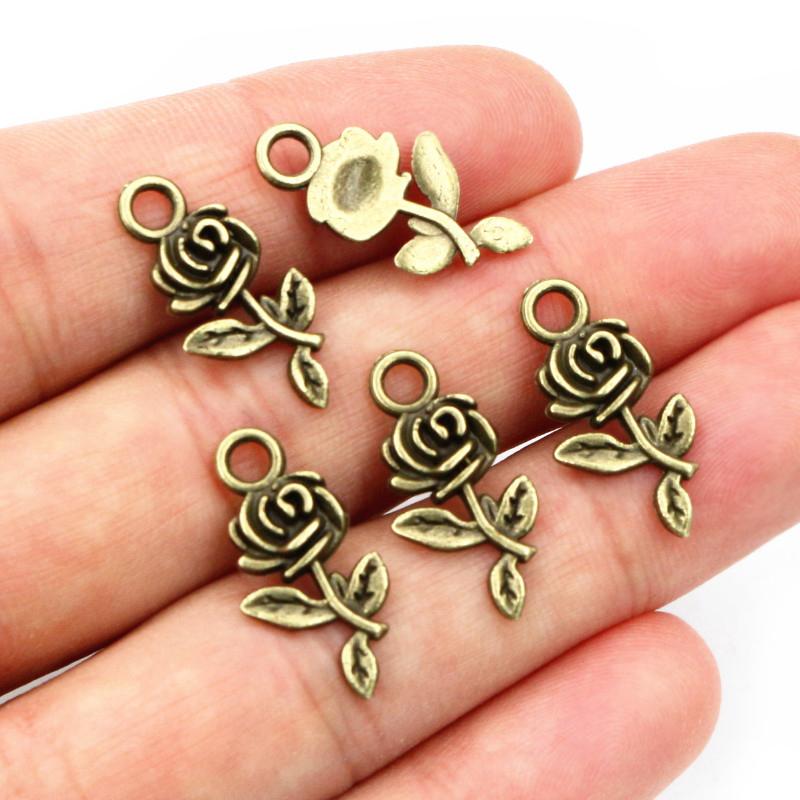 40pcs 21x10mm Antique Bronze Plated Flower Rose Handmade Charms Pendant