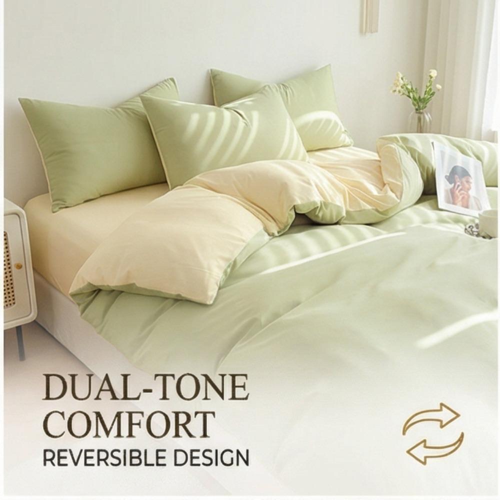 Conjunto de Roupa de Cama Simples de Algodão Lavado Duplamente Torcido - Lençol de Elástico e Capa de Cor Lisa