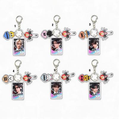 1pc Keychain 3-in-1 Cool Dark Design Genuine Photo Card Image Cute Cartoon Doll Colorful Name Tag Triple Charm Keyring for Bags,Engene Merch