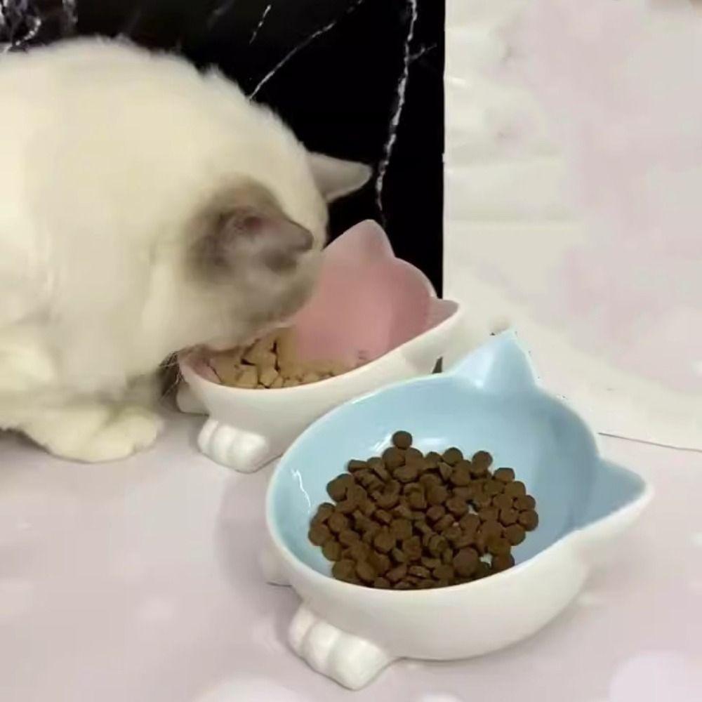 Cute Dog Food Feeding Basin Slanted Mouth Pet Food Dispenser Cat Ceramic Bowl  for Kitten Puppy