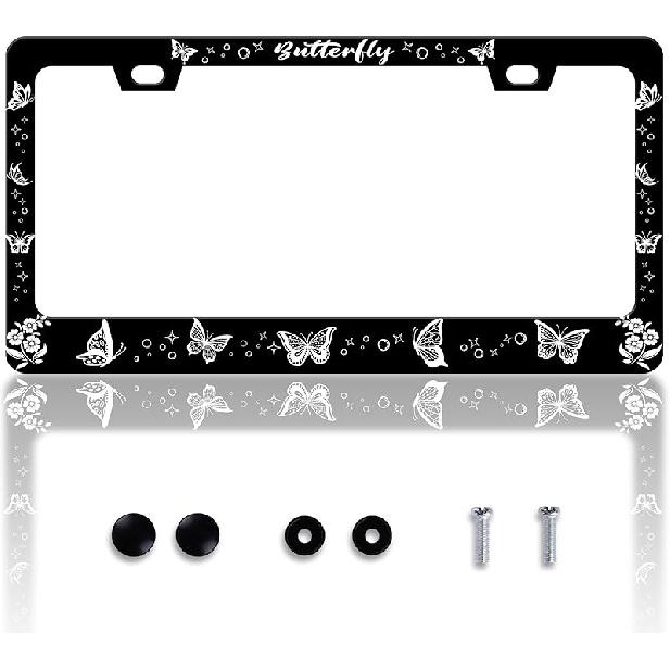 Black Cat License Plate Frame Pet Animal License Plate Holder Personalise Stainless Steel Funny Design Compatible With Standard License Plate Frames