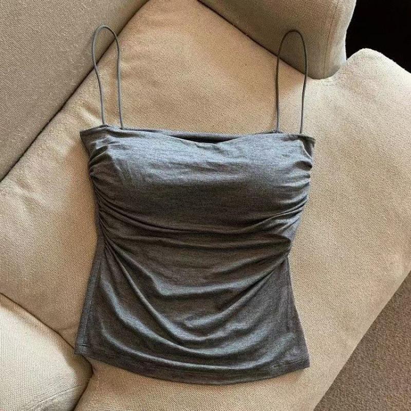 Women's One-Shoulder Strap Camisole with Built-in Bra Tank Top