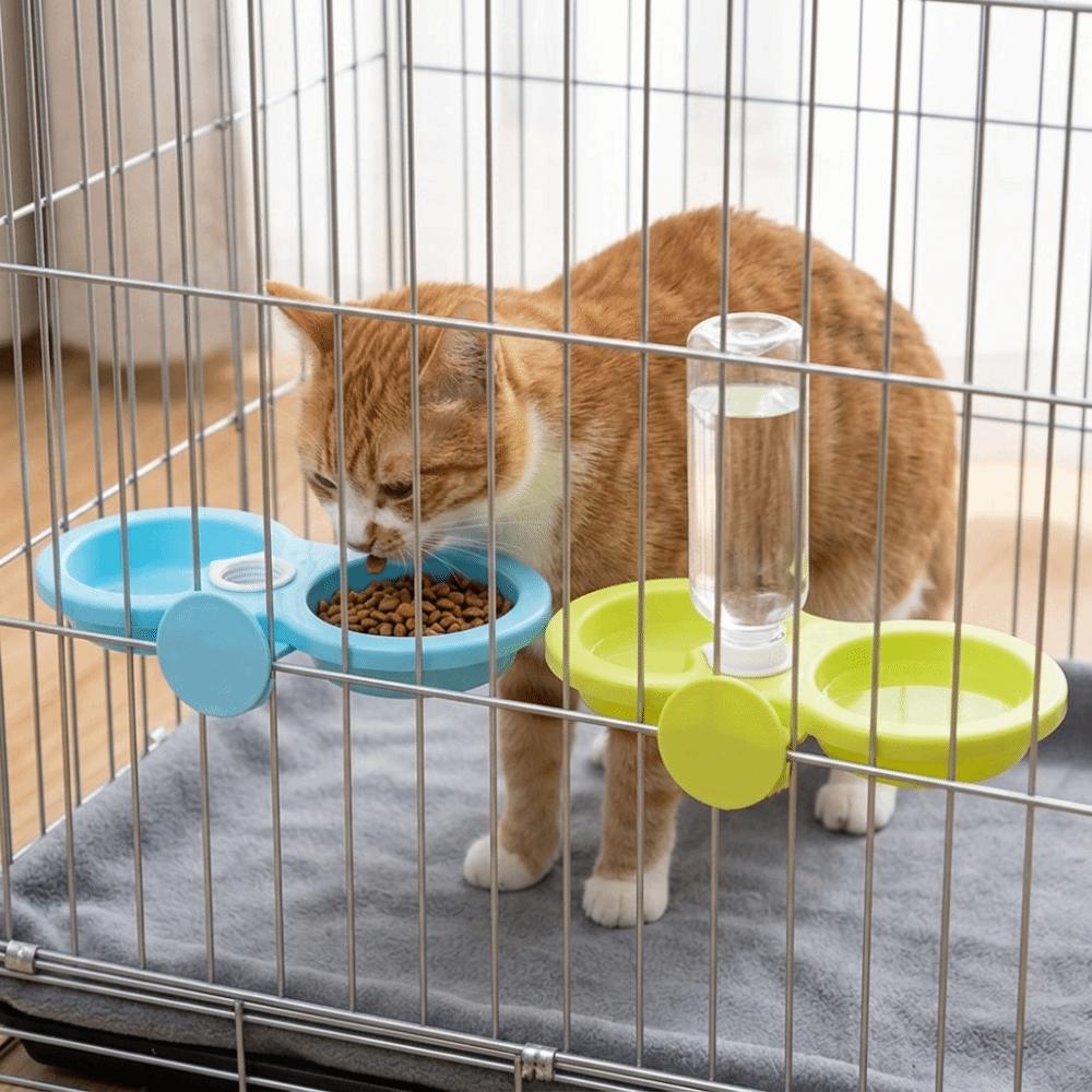 Durable Polymer Hanging Pet Bowl Double Compartment Pet Feeder Cage Dog Bowl Water Dispensing