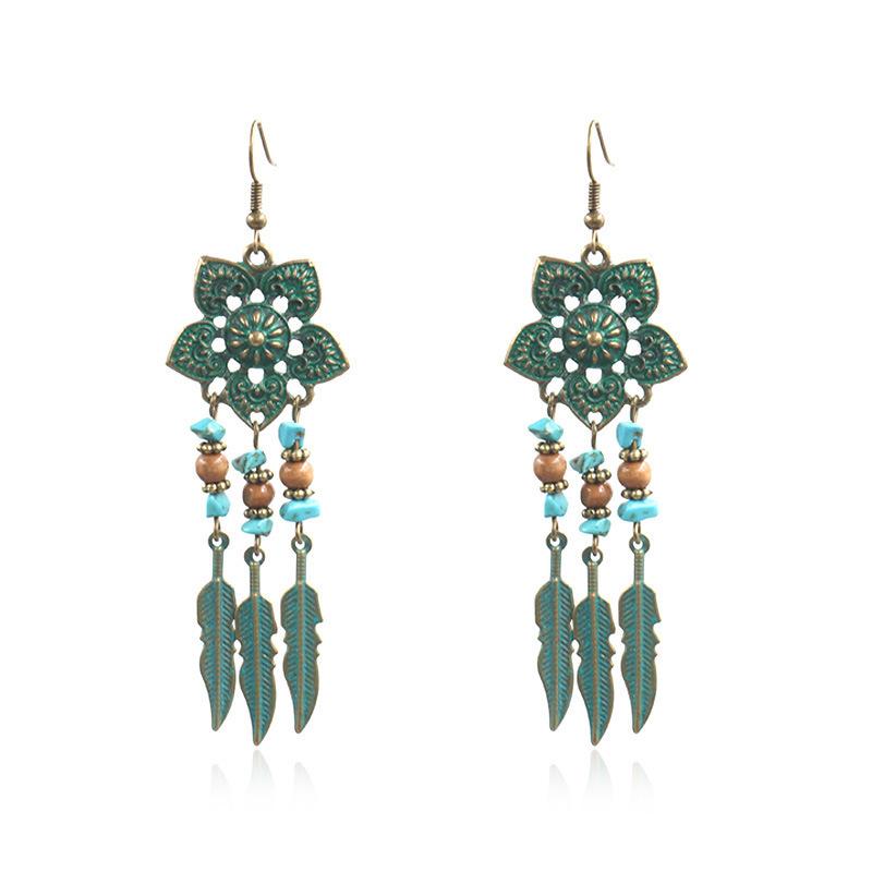 Fashion Vintage Ethnic Bohemian Drop Dangle Earrings For Women Tassel Beaded Turquoise Geometric Flower Boho Cotton Wire Earring