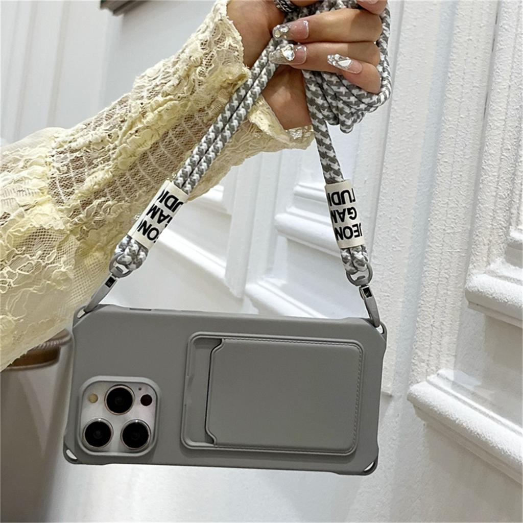 Custodia per Telefono per IPhone 17 Air 16E 16 15 Plus 14 12 13 11 Pro Max XS XR 8 7 Resistente agli Urti in Silicone con Slot per Carte e Copertura a Collana Crossbody