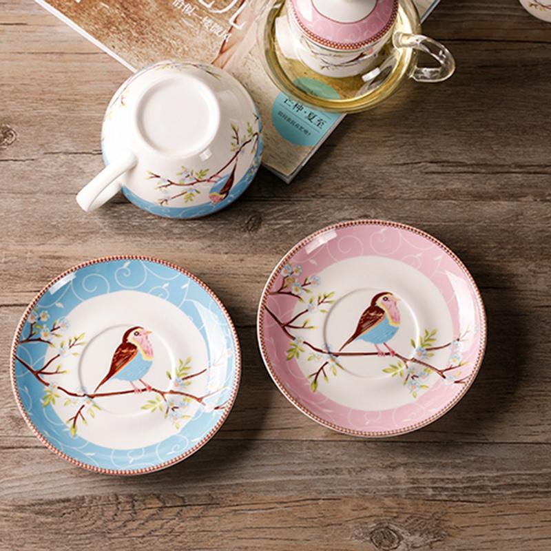 Gut- Blumenteekanne Blume Vogel Tasse Untertasse Hitzebeständiges Glas Topf Set Kaffeetasse Nachmittagstee Teegeschirr