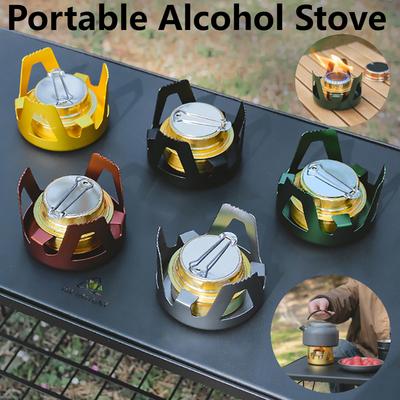 Portable Mini Alcohol Stove Adjustable Firepower Gasoline Stove Aluminum Alloy Bracket 360 Degree Combustion for Outdoor Picnic