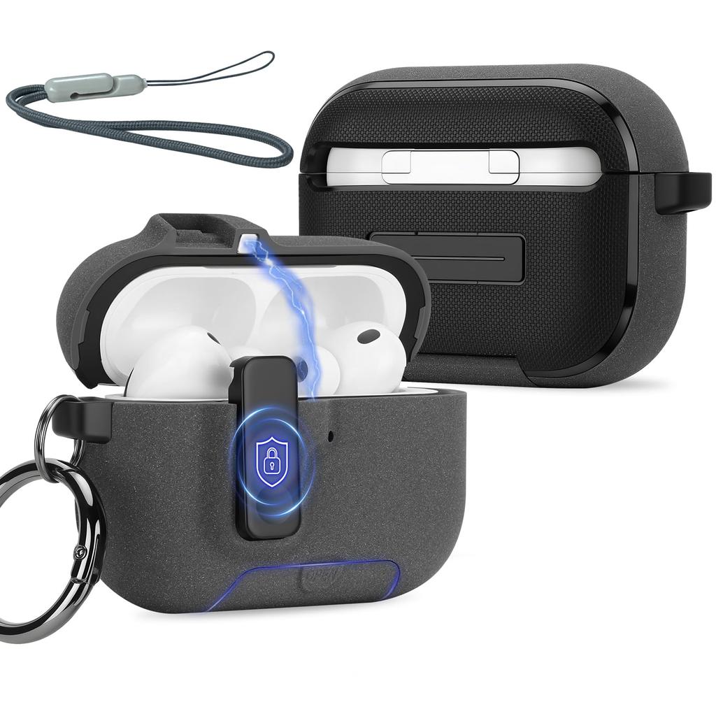 For Airpods Pro 3 Magnetic Lock Case with Kickstand & Lanyard Shockproof Protector Case for Apple AirPods Pro 3rd Cover