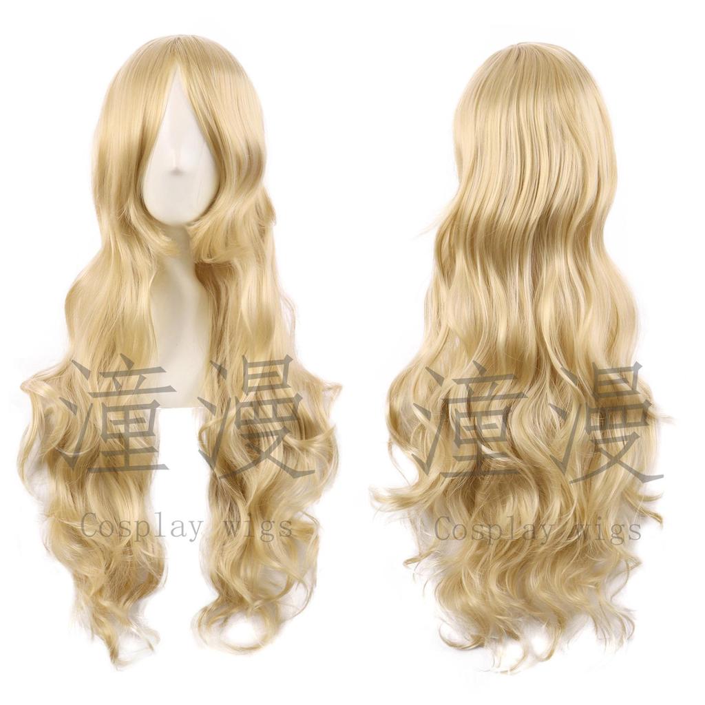 Two-Dimensional Women's Long Curly Wig - 70cm Universal Gold Anime Cosplay, Heat-Resistant Big Wave Hair.
