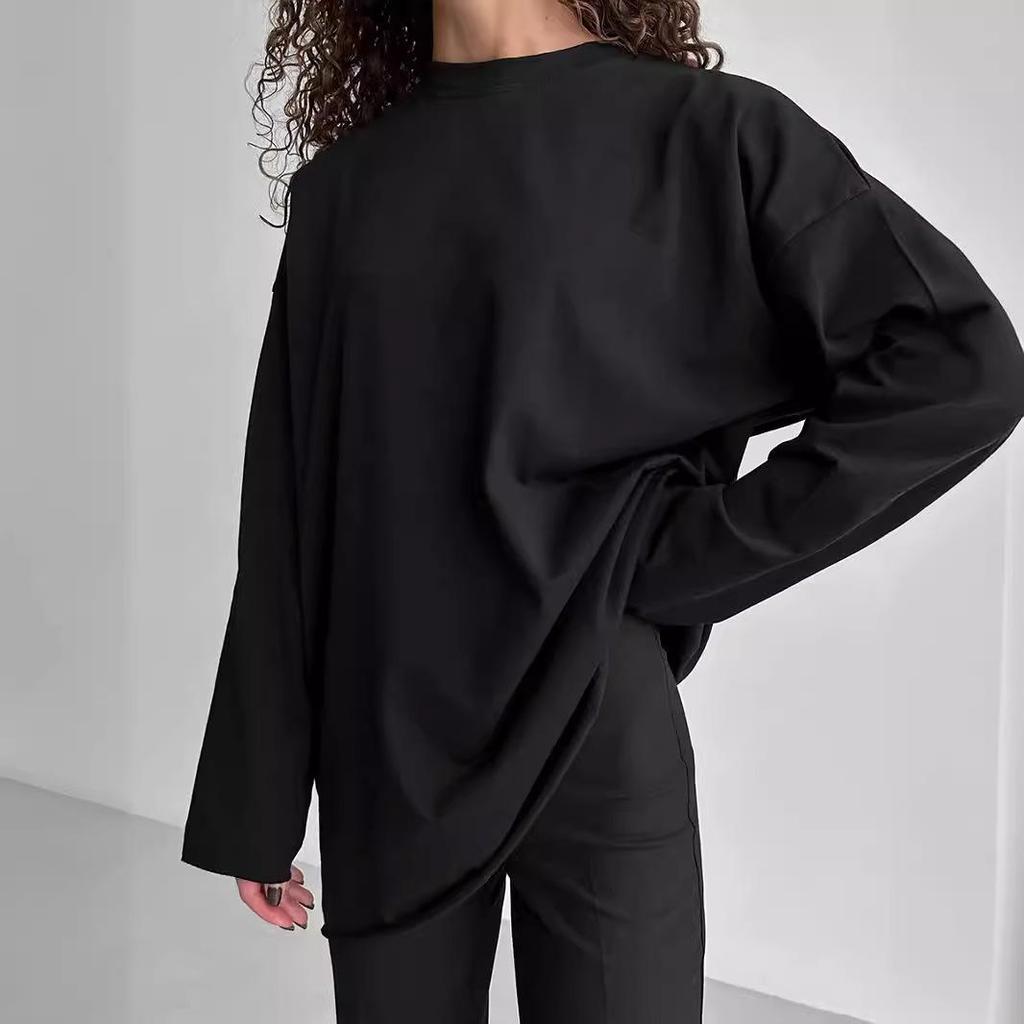Frühling 2024 Damen reines Baumwoll-T-Shirt mit lockerem Schnitt und langen Ärmeln - GUIYAKECOOL
