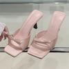 Summer Fashion Butterfly-kont Women Slippers Square Toe Thin Low Heels Banquet Slides Female Shoes Zapatos De Mujer