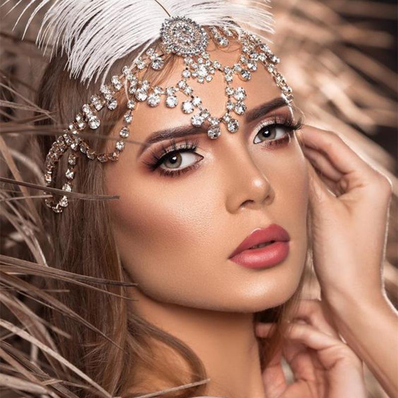 Vintage Trend Rhinestone Head Chain Forehead Headband Indian African Bohemian Hair Accesories Crystal Fringe Tiara Headdress