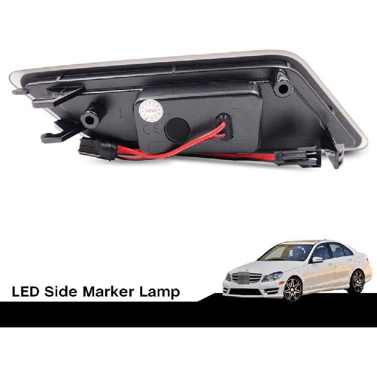 NJSBYL Smoke Lens White Full LED Front Side Marker Light Kit for 2012 2013 2014 Mercedes Benz Pre-LCI W204 LCI C250 C300 C350 C63 AMG Coupe Base