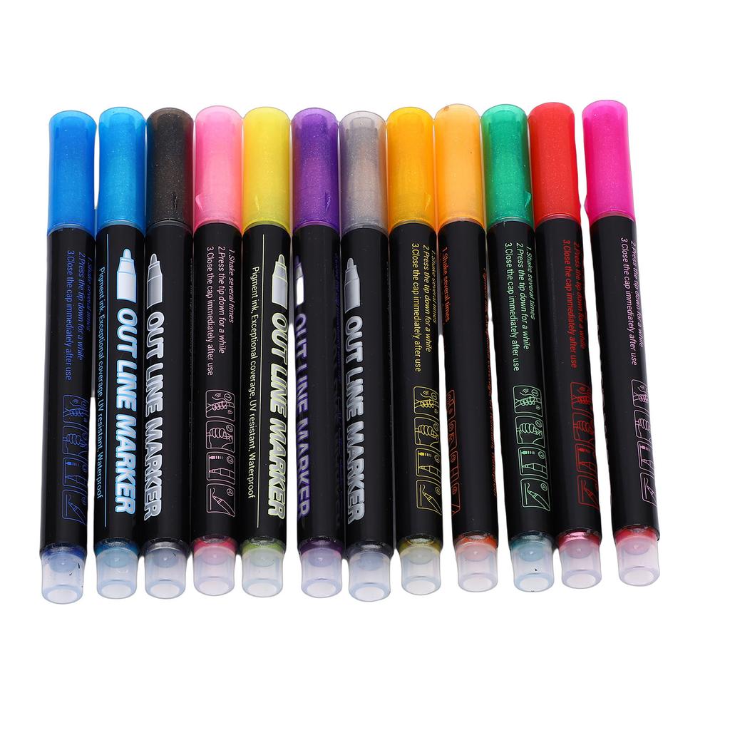 12pcs  ing Dual Line Pens Metallic   Marker Set Self   Pens for Doodle Art