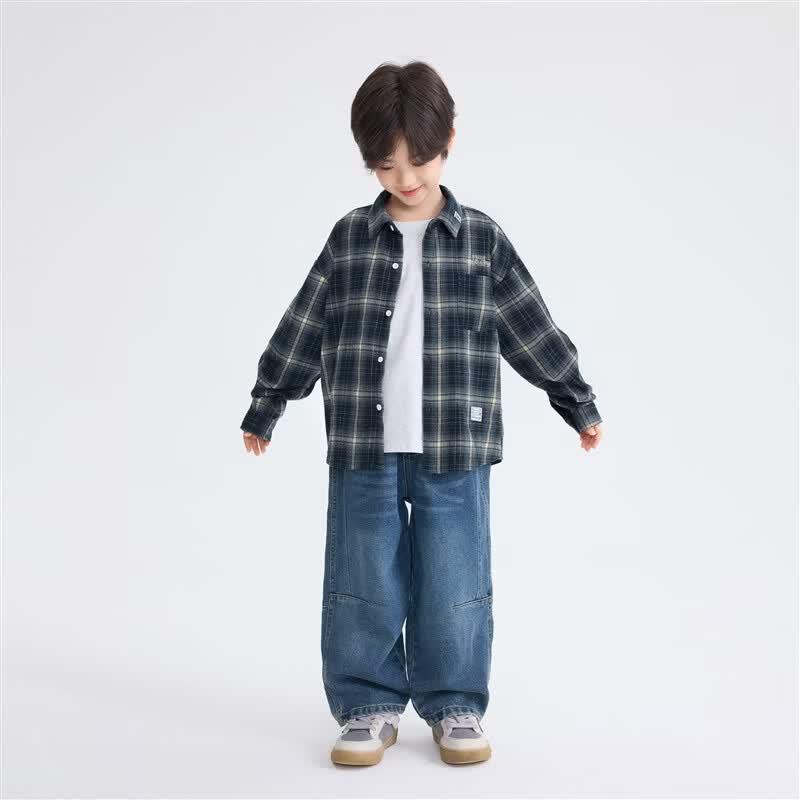 Boys' Autumn Long Sleeve Plaid Shirt Jacket