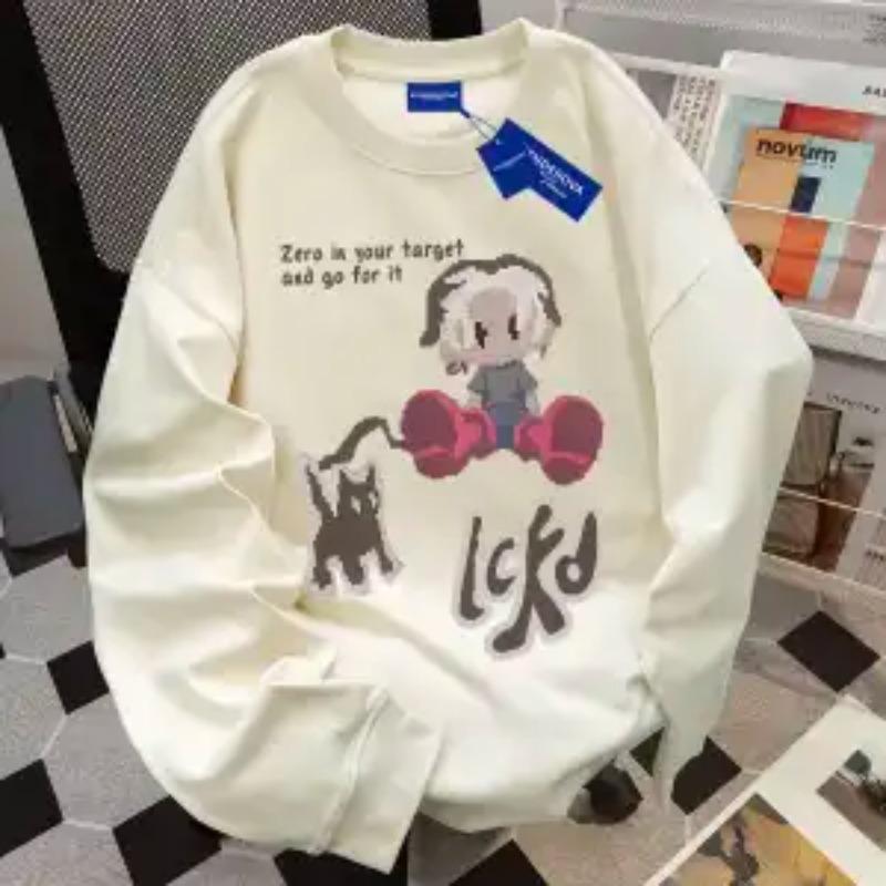 Reines Baumwoll-T-Shirt mit amerikanischem Rundhalsausschnitt, locker, langärmlig für Damen, Herbst, neu, lässig, vielseitiges Design, Oberteil
