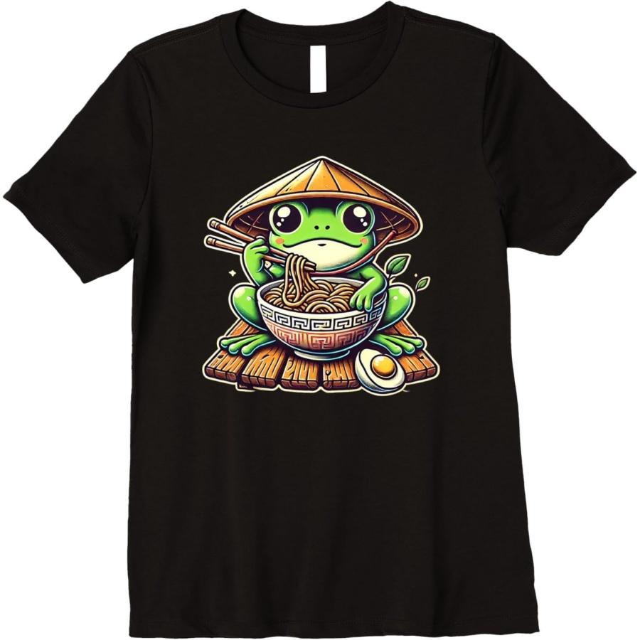 OPWHZVLR Frog Eating Ramen Kawaii Neko Japanese Noodles Anime Lovers Premium T-Shirt S