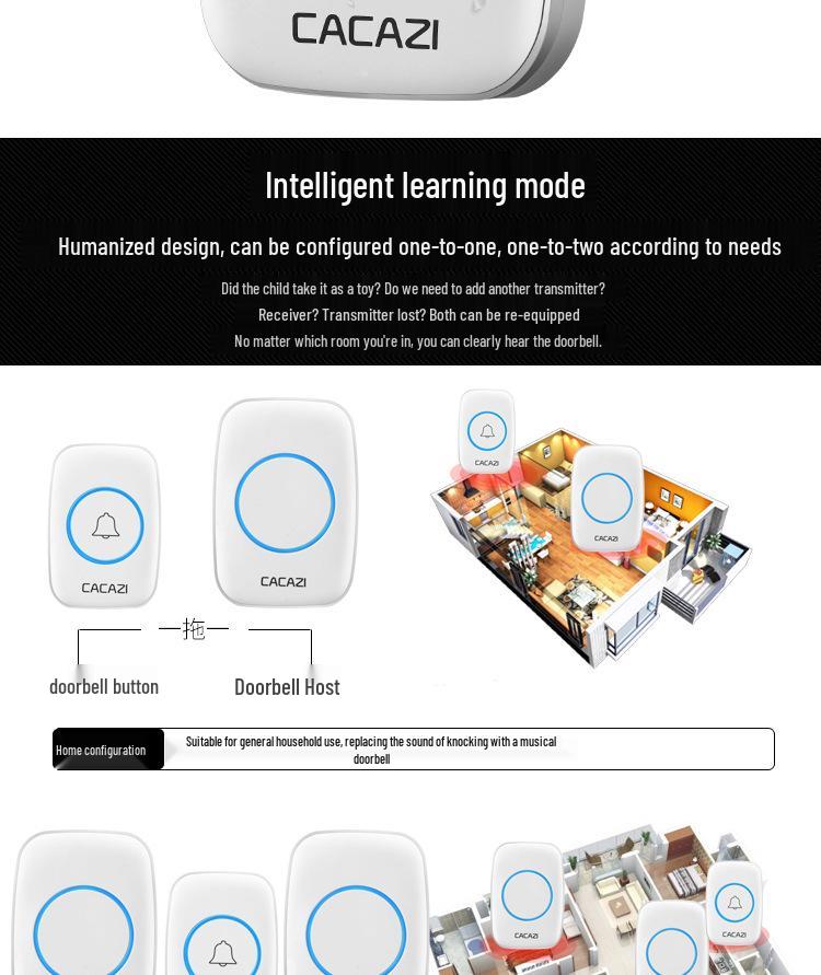 Katia A10 Black Long-Range Wireless Music Doorbell & Elderly Pager