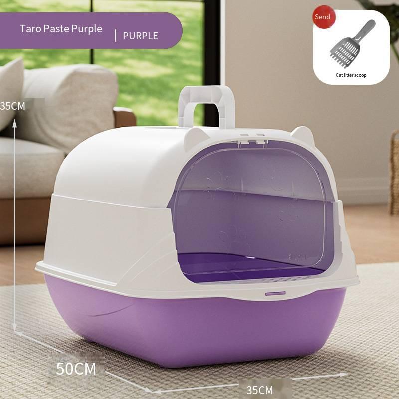 Portable Hand-held Cat Toilet with Door Odor Removal Closed-type Pet Litter Box with Large Non-slip Space Splash-proof Feature
